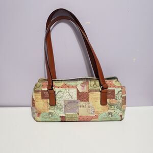 Fossil Leather Green/ Multicolored Purse Satchel Handbag 11"×5"×4"